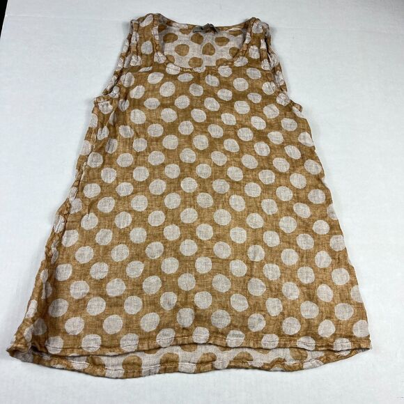 Flax Linen Top Petite P Brown Tan Polka Dot Sleeveless Lightweight Tank Minimali - Picture 1 of 10